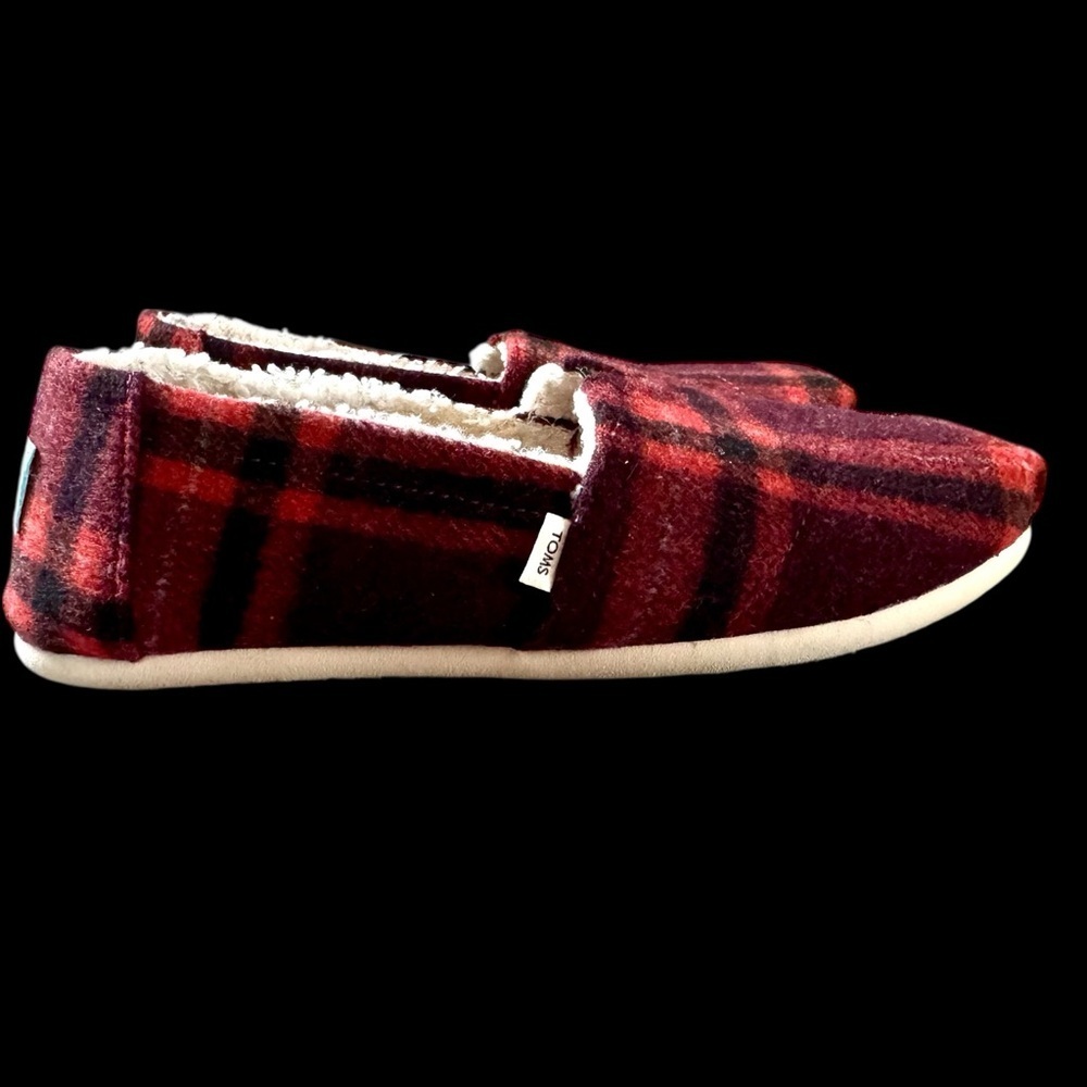 TOMS Burgundy Plaid Fleece-Lined Slip-Ons - Picture 4 of 8